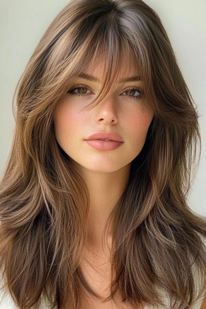 43. Soft Layered Blowout with Center Part and Bangs