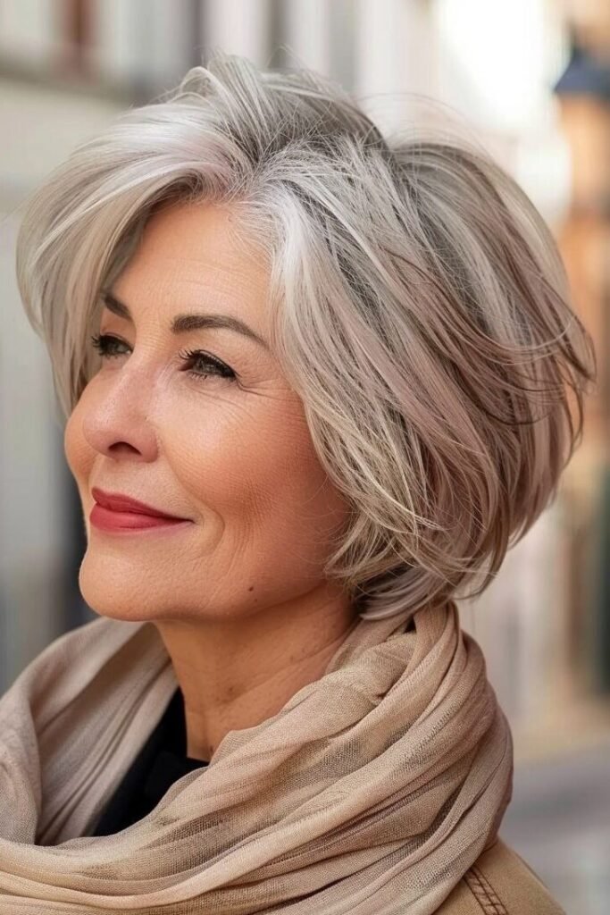 Soft Layered Bob with Voluminous Side-Swept Bangs