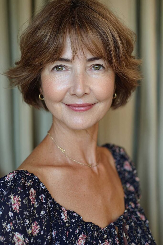 Soft Layered Brunette Bob