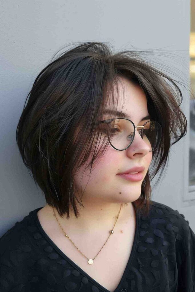 Soft Layered Dark Bob with Curtain Bangs
