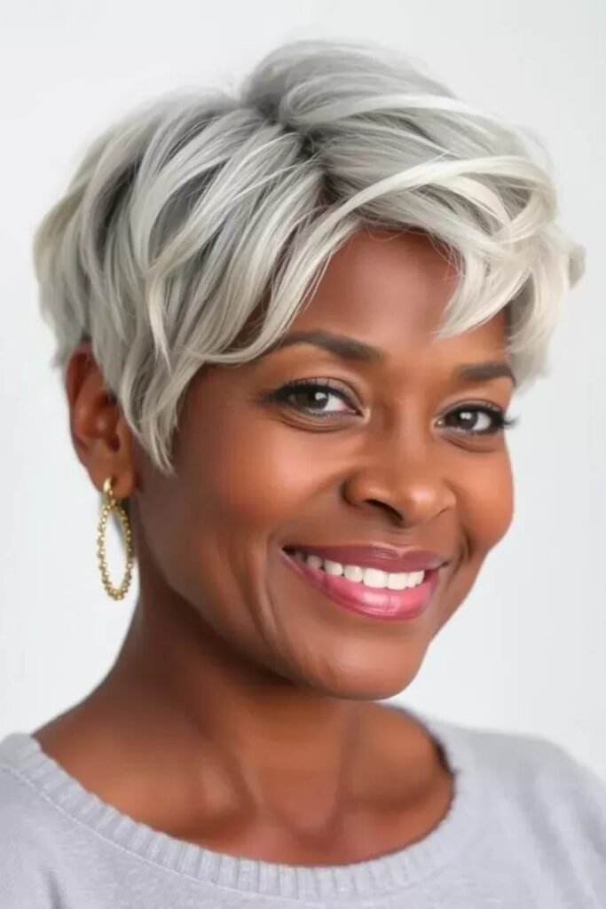Soft Wavy Silver Textured Pixie