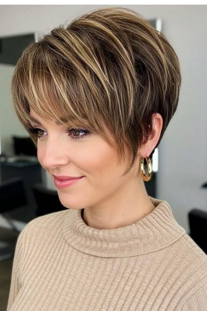 36. Sophisticated Highlighted Short Bob with Side-Swept Bangs