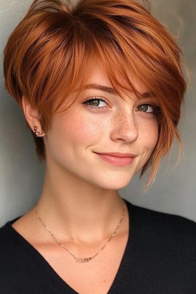 Textured Copper Pixie Cut with Side-Swept Layers