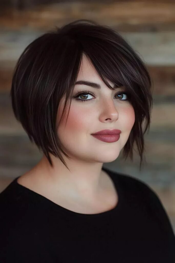 Textured Dark Bob with Subtle Side Bangs