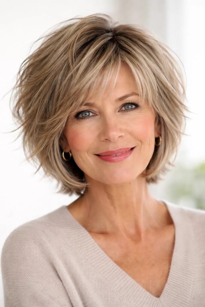 Textured Layered Bob with Wispy Bangs