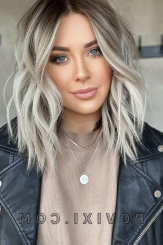 Textured Lob with Rooted Blonde Balayage