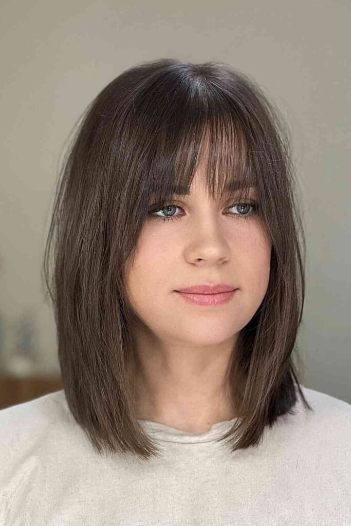 Textured Lob with Wispy Curtain Bangs