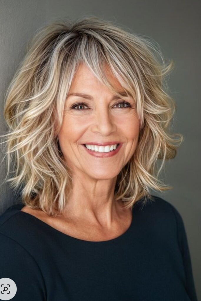 Textured Lob with Wispy Curtain Bangs