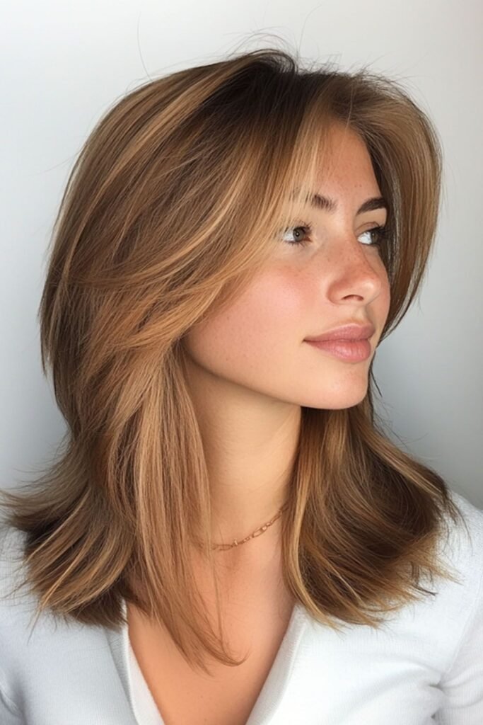 Textured Mid-Length Cut with Face-Framing Curtain Bangs