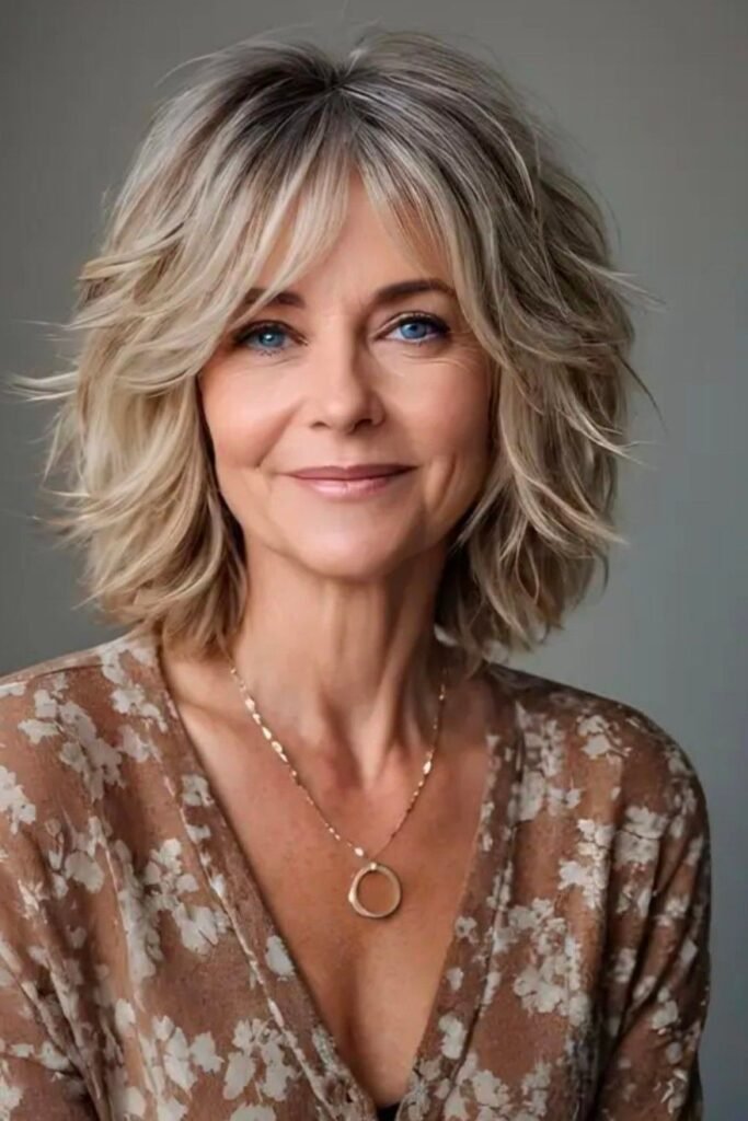 Textured Mid-Length Shag with Curtain Bangs