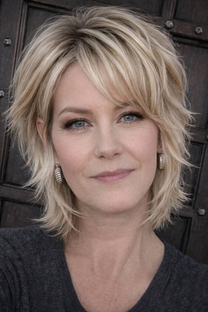 Textured Shaggy Bob with Side-Swept Bangs