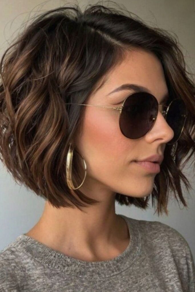 Textured Wavy Brown Bob with Center Parting