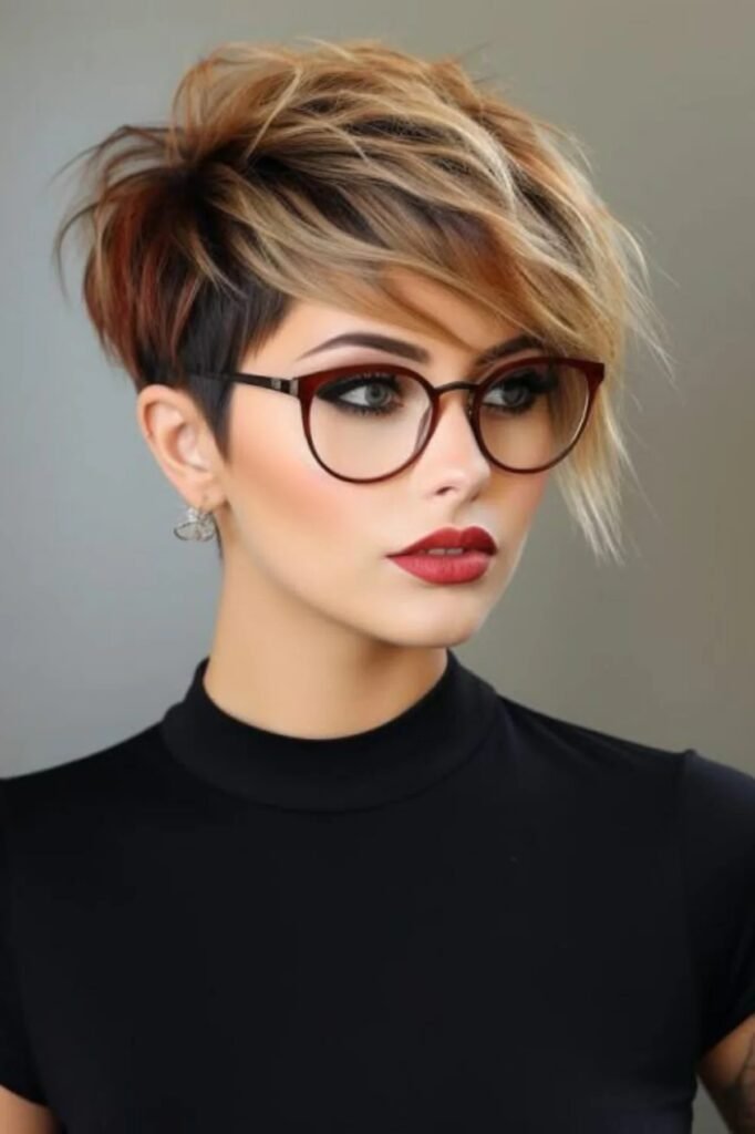 Two-Tone Asymmetrical Pixie with Voluminous Bangs