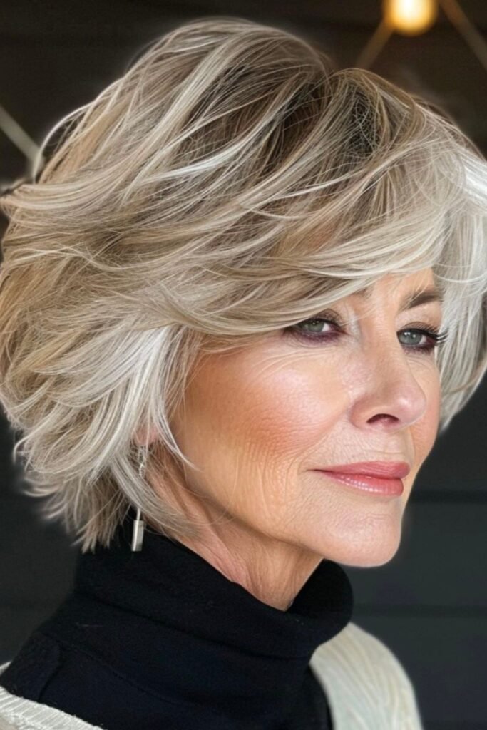 Voluminous Layered Bob with Soft Feathering and Highlights