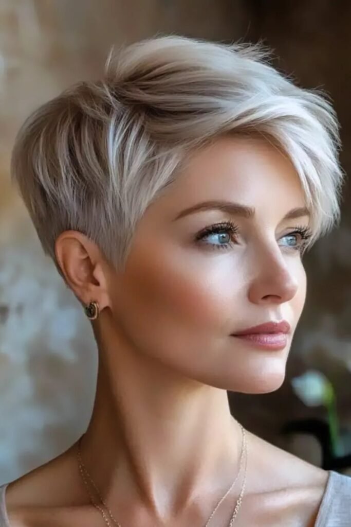 40. Voluminous Platinum Blonde Pixie Cut with Textured Layers