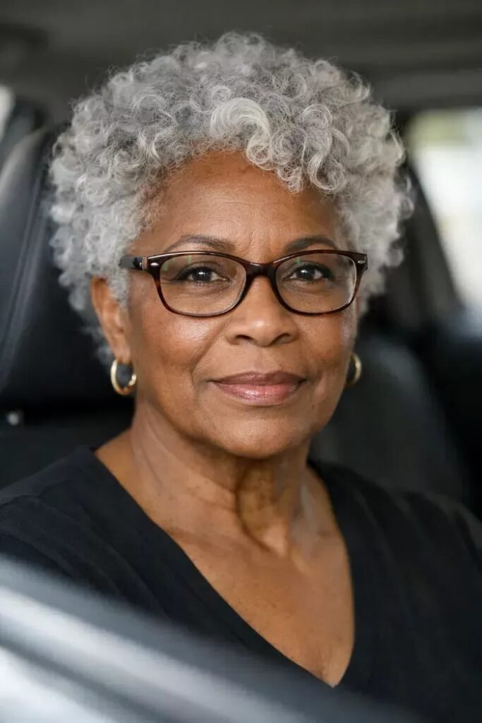 Voluminous Silver Curly Pixie Cut