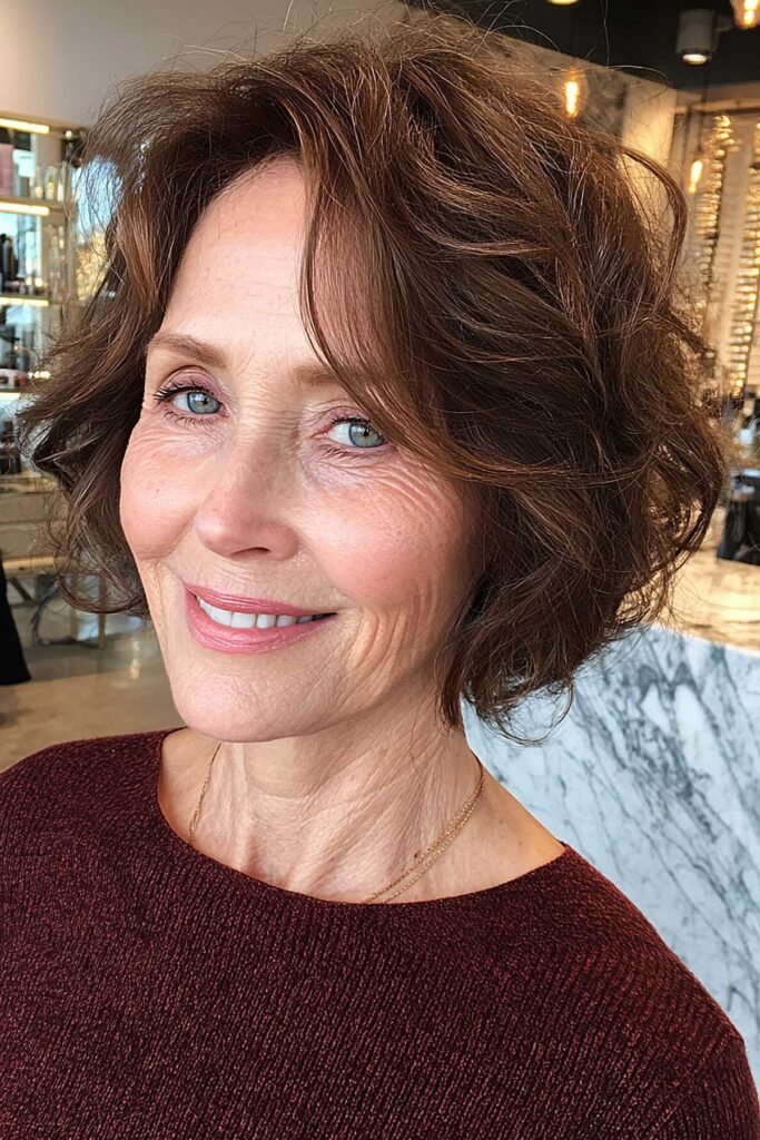 Wavy Brown Bob with Face Framing Layers