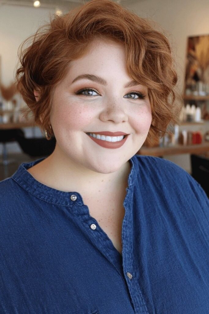 Wavy Copper Bob with Soft Volume