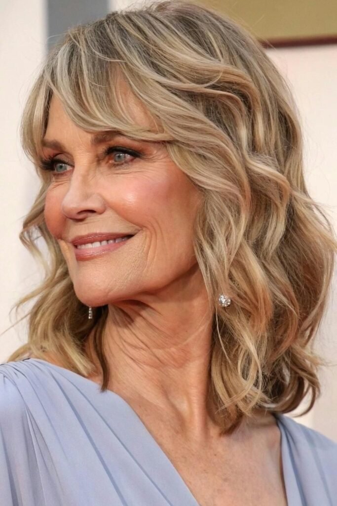 Wavy Layered Lob with Soft Fringe