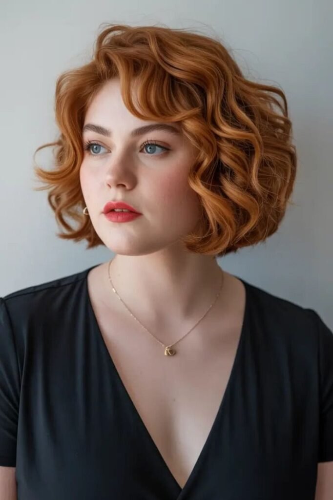 Wavy Red Bob with Soft Volume