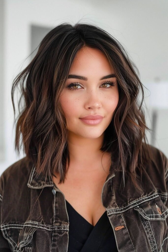 Wavy Textured Lob with Soft Dimensional Highlights