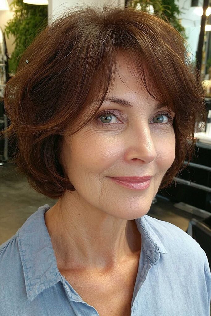 Wispy Brown Bob with Natural Waves