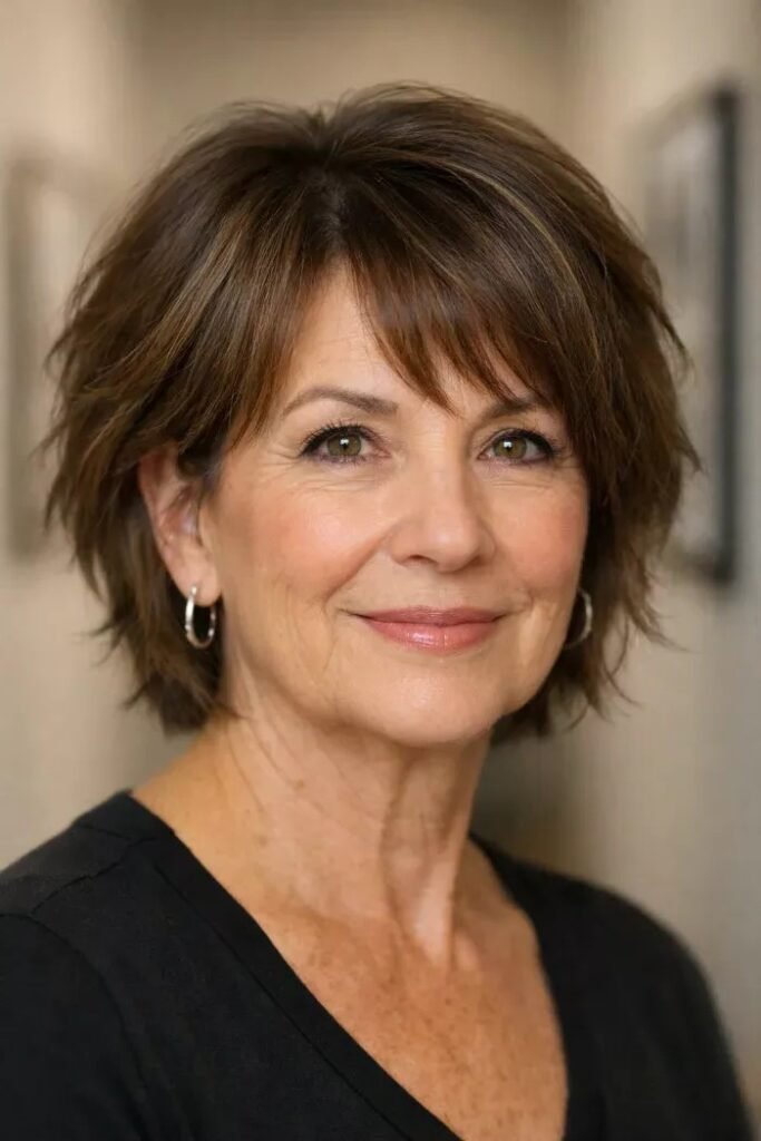 Wispy Brunette Layered Bob
