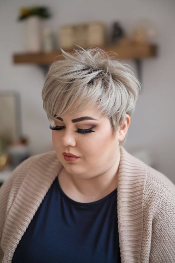 50. Ash Blonde Textured Pixie with Side-Swept Bangs