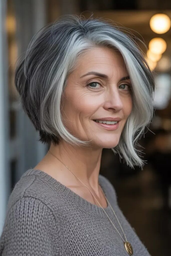 Asymmetrical Layered Bob with Contrast Highlights