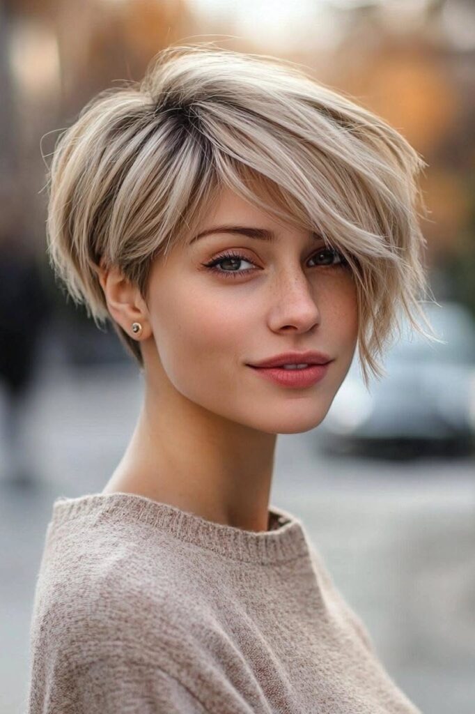 Asymmetrical Textured Pixie with Long Bangs