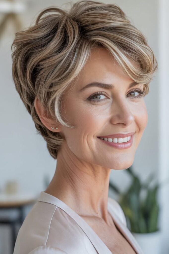 Chic Pixie Cut with Face-Framing Highlighted Strands