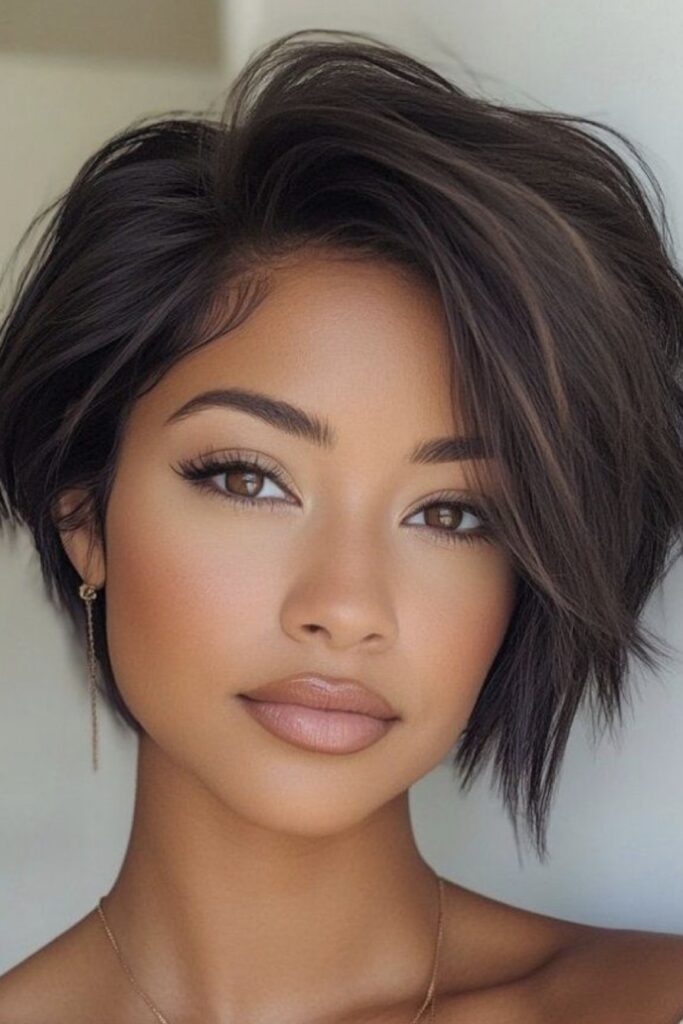 Choppy Dark Brunette Pixie Bob with Volume