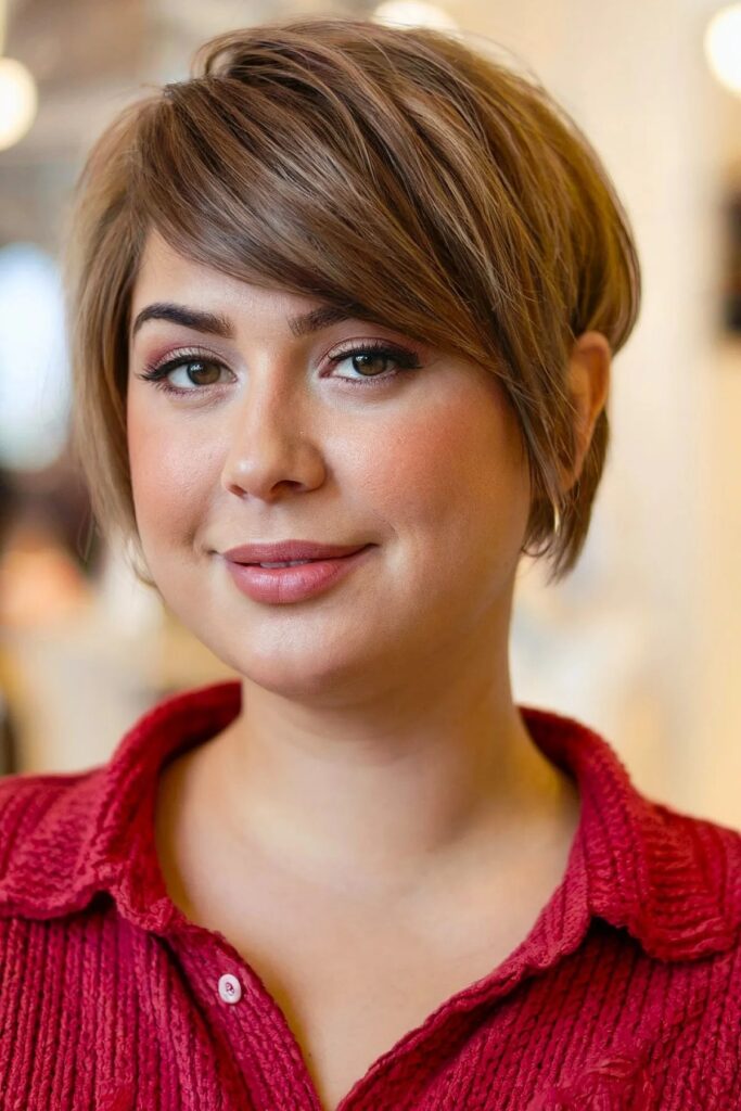 Classic Brown Pixie Cut with Soft Side Parting