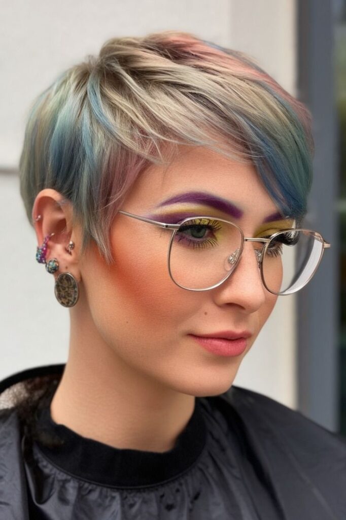 Colorful Pixie Cut with Side-Swept Bangs