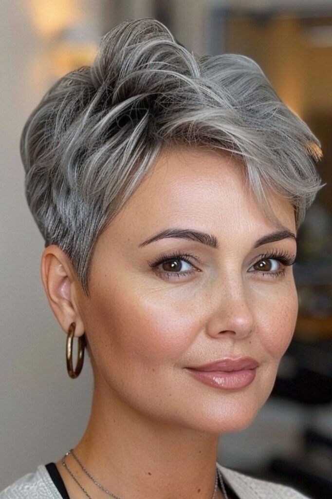 Crown-Braided Textured Silver Pixie