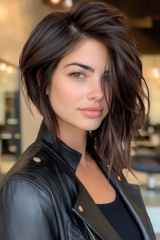Dark Brown Long Asymmetrical Bob