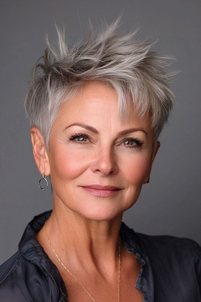 Edgy High-Volume Spiky Silver Pixie