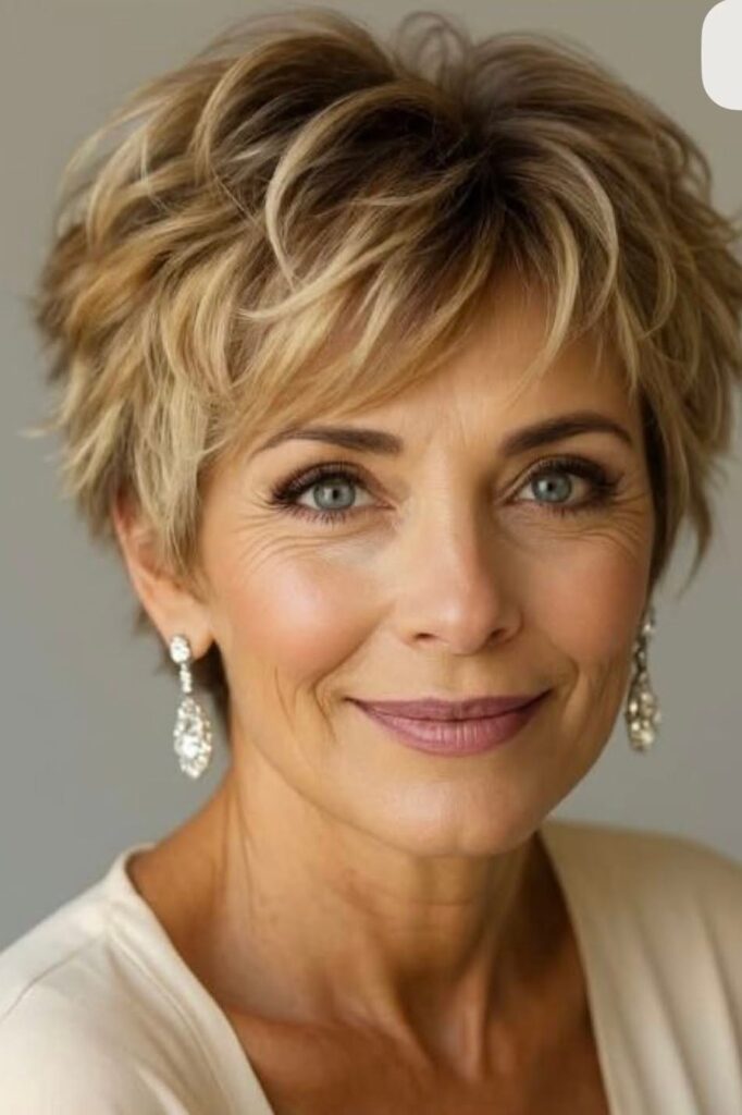 Golden Blonde Layered Pixie with Feathered Texture