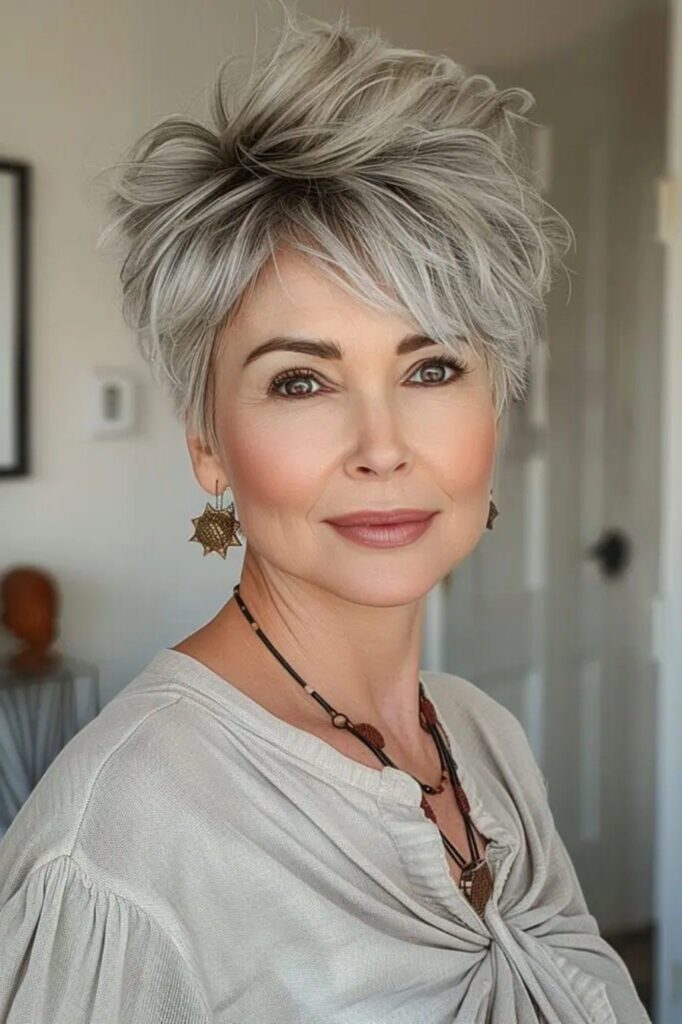 High-Volume Tousled Silver Pixie Cut