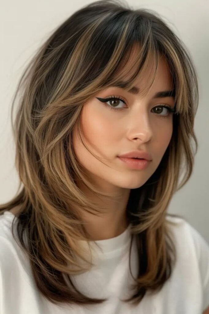 Highlighted Layered Shag with Curtain Bangs