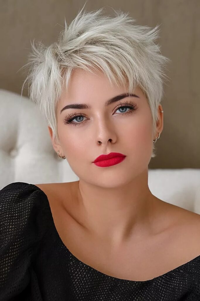 Icy Blonde Spiky Crop with Piece-y Fringe