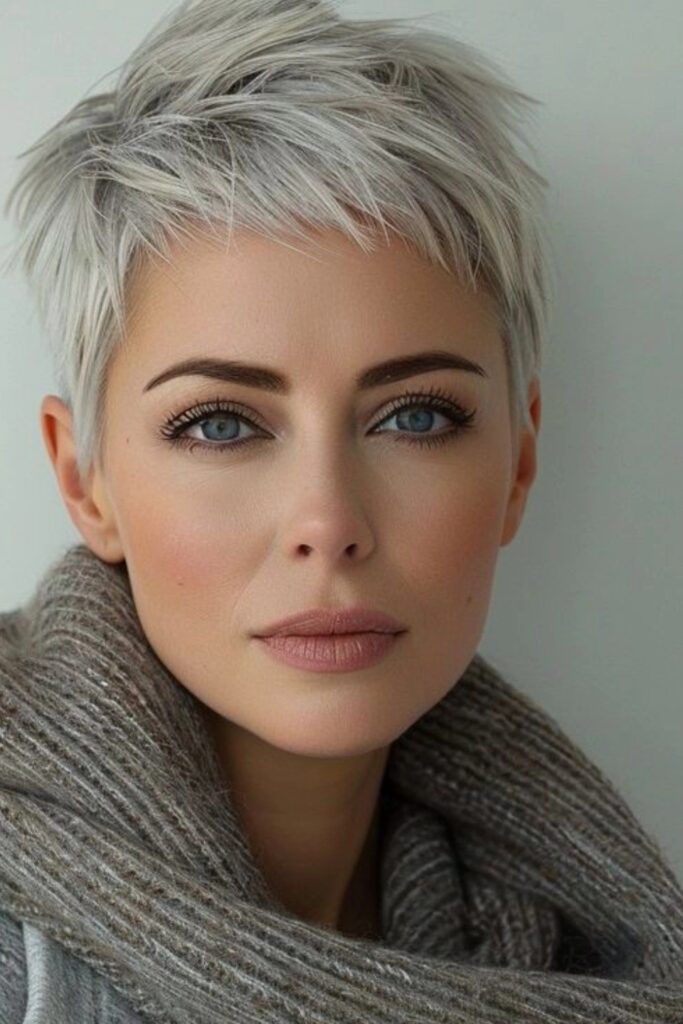 Icy Silver Cropped Pixie with Choppy Textured Layers