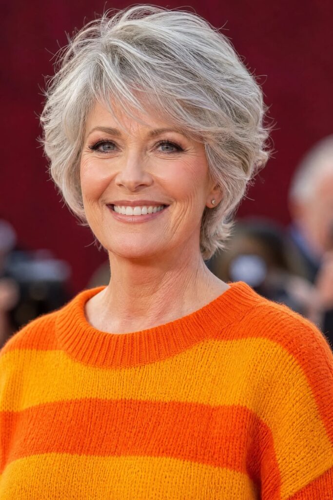 10. Layered Silver Bob with Wispy Side Bangs