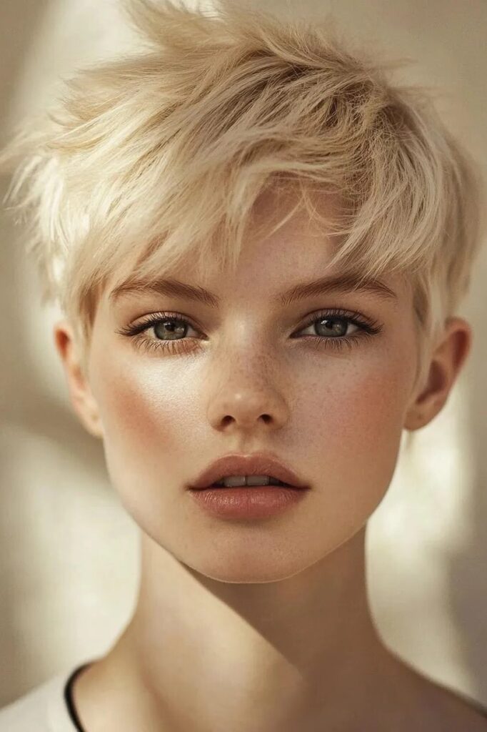 Light Blonde Short Shag Pixie with Soft Fringe