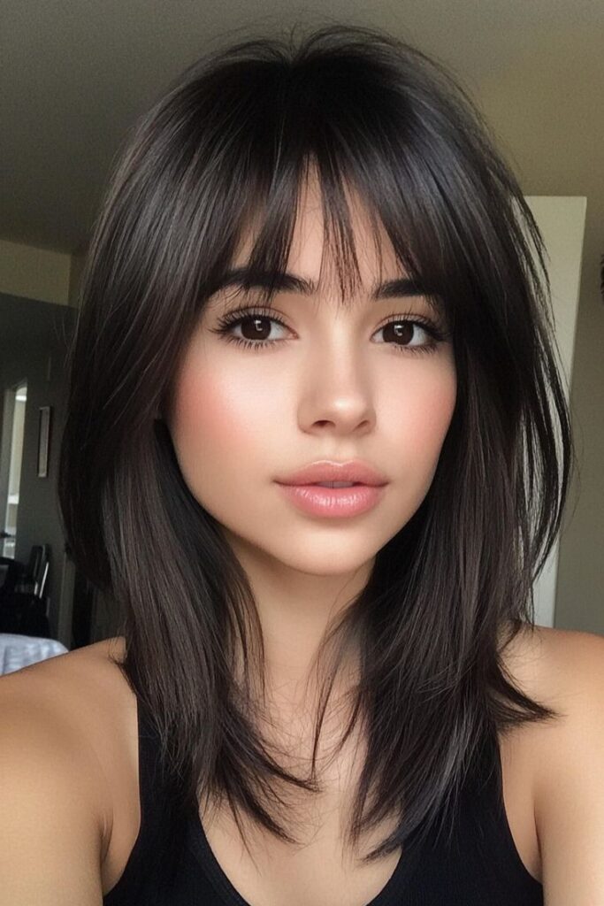 Long Layered Hair with Curtain Bangs