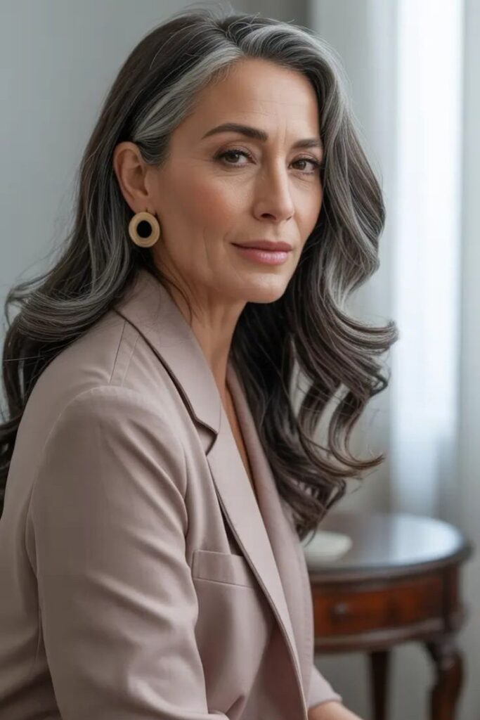 Long Layered Wavy Hair with Deep Side Part
