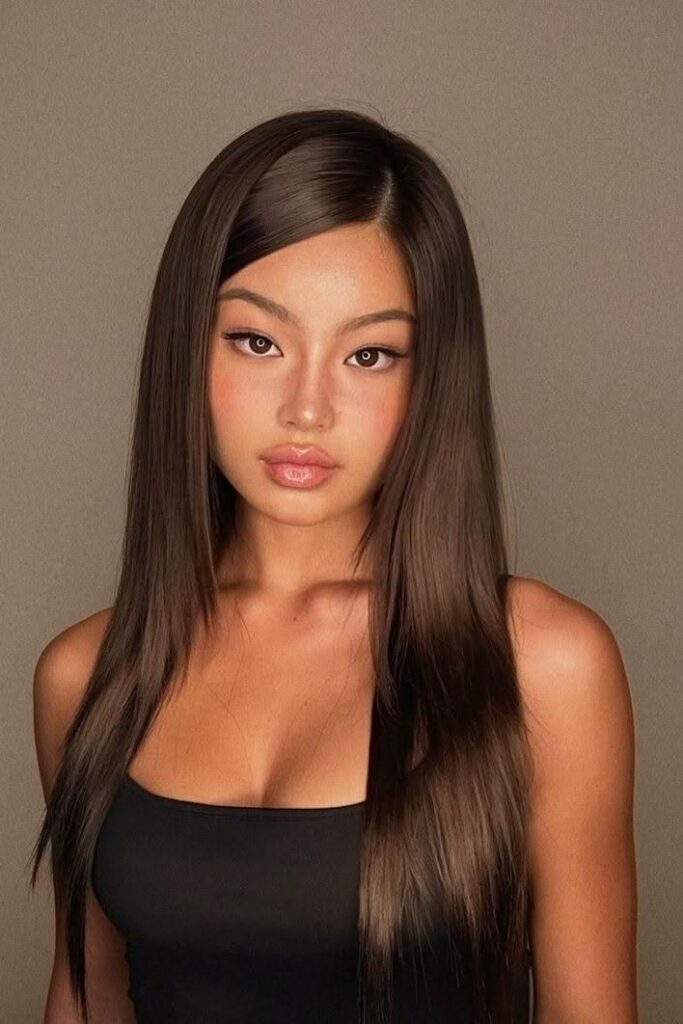Long Sleek Hair with a Deep Side Part