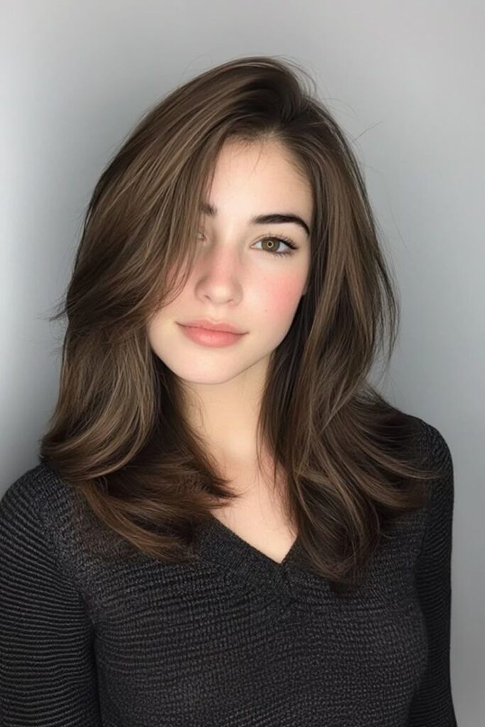 Medium Layered Hair with Side-Swept Volume