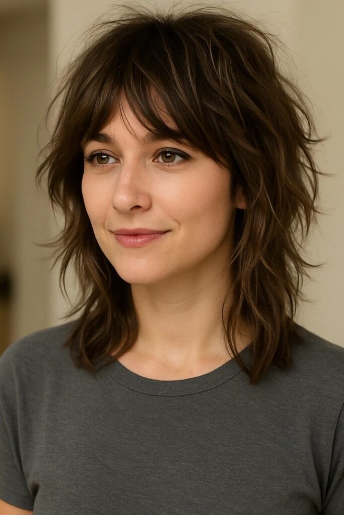 Medium-Length Shag with Soft Layered Fringe