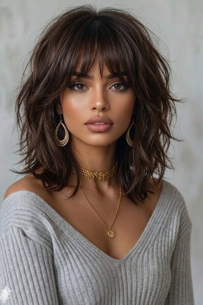 Messy Layered Lob with Piece-y Bangs